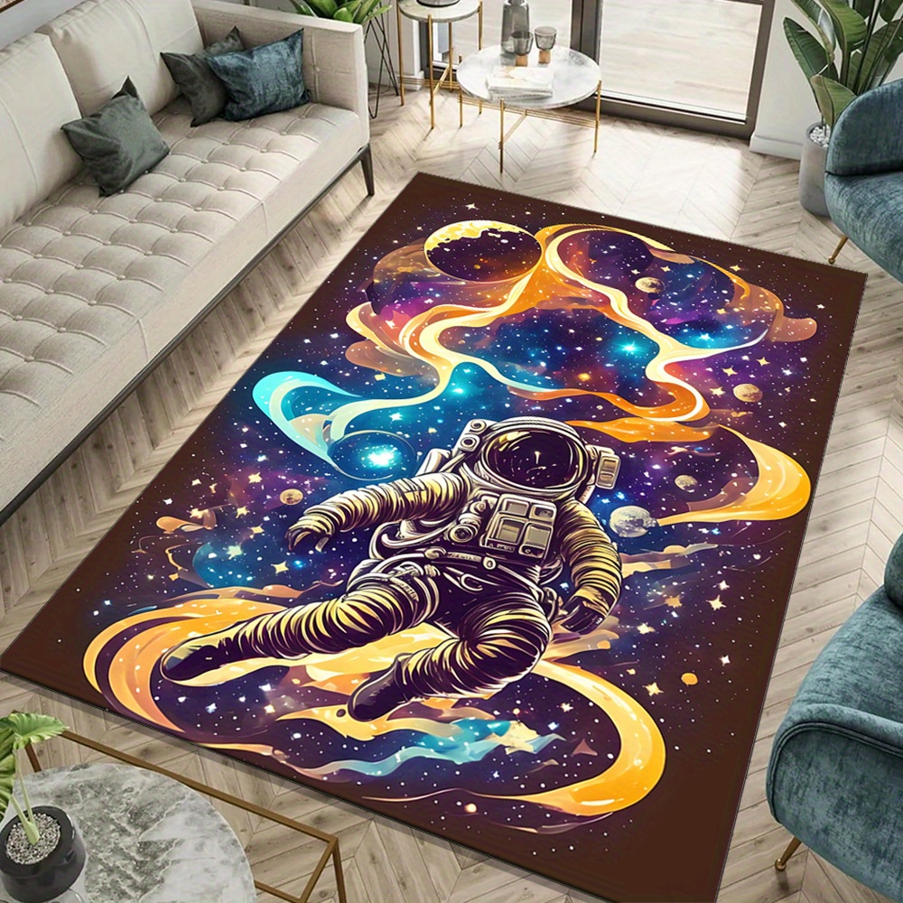 Galaxy Home Textiles - พรมลายอวกาศ – พรมกำมะหยี่โพลีเอสเตอร์ลายนักสำรวจอวกาศ ขนาดใหญ่ แผ่นรองพื้นลายกาแล็กซี่กันลื่นสำหรับใช้ในบ้าน