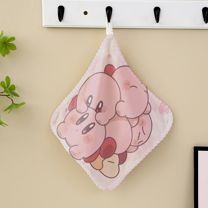 Home Textiles Towel - ผ้าเช็ดมือคิร์บี้สำหรับห้องครัว ห้องน้ำ อุปกรณ์ใช้ประจำวัน ผ้าเช็ดมือน่ารัก แบบแขวน ลายการ์ตูนอนิเมะ