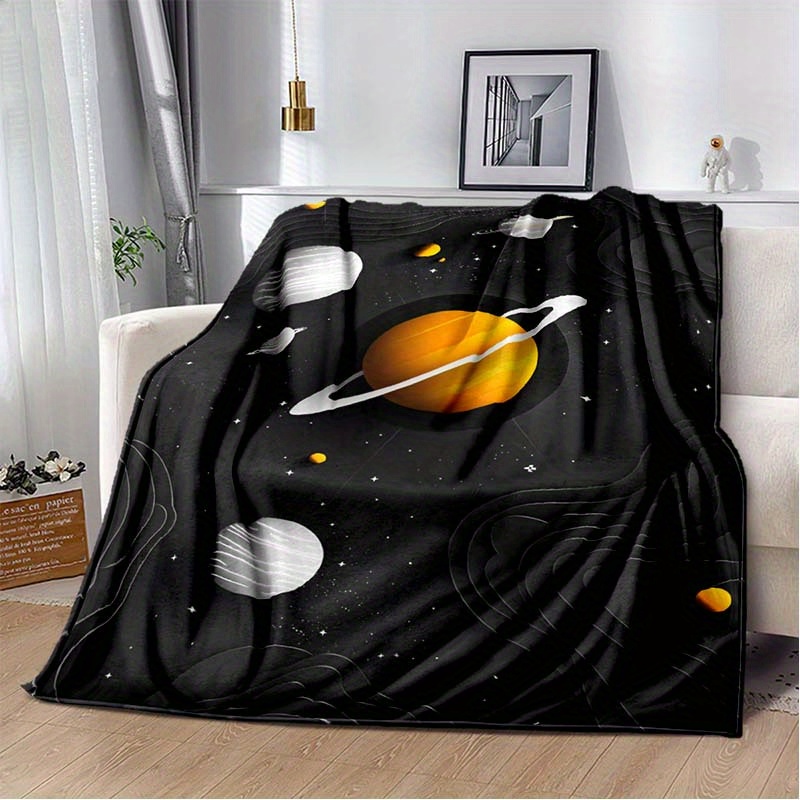 Galaxy Home Textiles - ผ้าห่มฟลานเนลลายดาวเคราะห์อวกาศ ลายดาวเสาร์ ระบบสุริยะ กาแล็กซี และท้องฟ้าที่เต็มไปด้วยดวงดาว ผ้าห่มนุ่ม