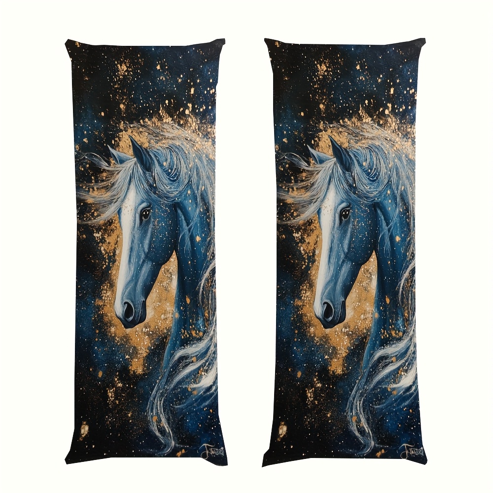 Galaxy Home Textiles - ปลอกหมอนยาว 1 ชิ้น ลายม้าสไตล์มินิมอลในกาแล็กซี่อะคริลิก พร้อมลายปัก ดีไซน์พิมพ์สองด้าน