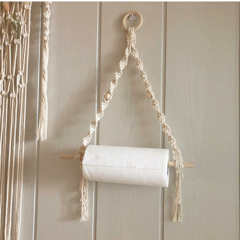Home Textiles Towel - ที่จับผ้าขนหนูกระดาษ macrame ที่แขวนติดผนังห้องครัวห้องน้ำสไตล์โบฮีเมียนการตกแต่งบ้านที่เก็บกระดาษชำระอุปกรณ์ในห้องน้ำของขวัญ