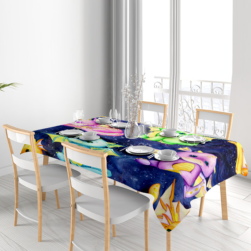 Galaxy Home Textiles - ผ้าปูโต๊ะยูนิคอร์นกาแล็กซี่ที่สดใสการตกแต่งการรับประทานอาหารตามธีมอวกาศศิลปะสําหรับห้องครัวหรือห้องนอนการ์ตูนหลากสีสีฟ้า