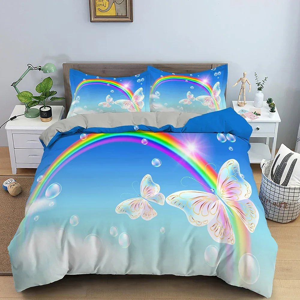 Galaxy Home Textiles - ชุดเครื่องนอนลายผีเสื้อกาแล็กซี่พิมพ์ลาย 3 มิติ ใหม่ ผ้านวม ปลอกหมอน