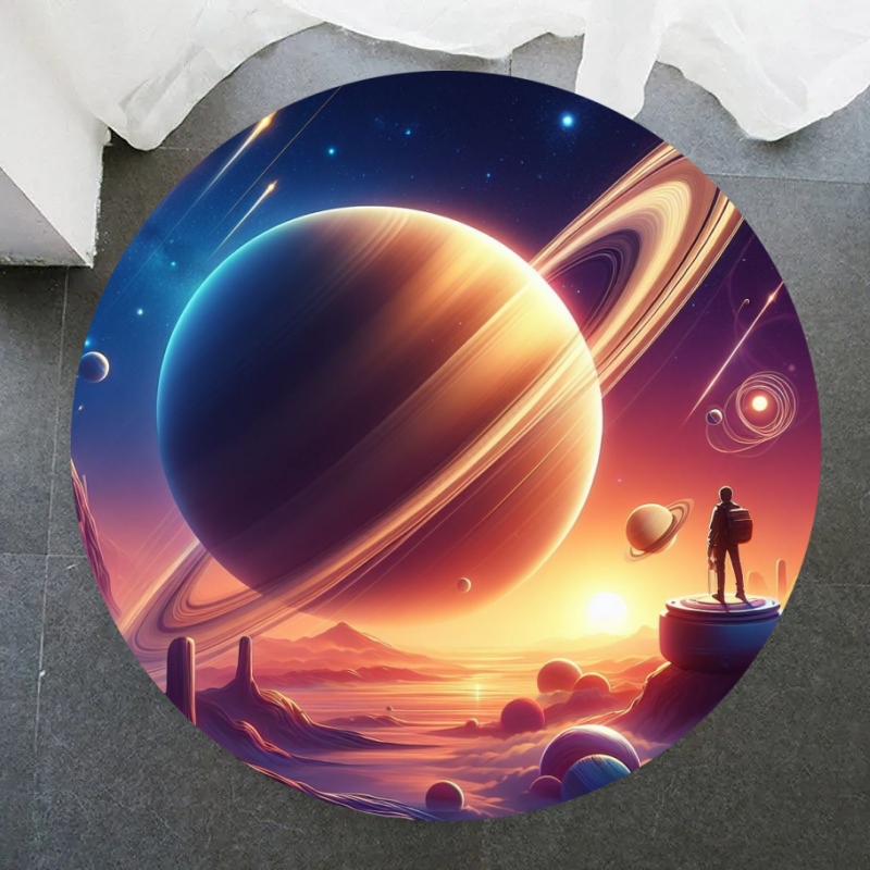 Galaxy Home Textiles - พรมวงกลมลายกาแล็กซี่ จักรวาล อวกาศ เนบิวลา ดวงดาว สำหรับห้องนอน
