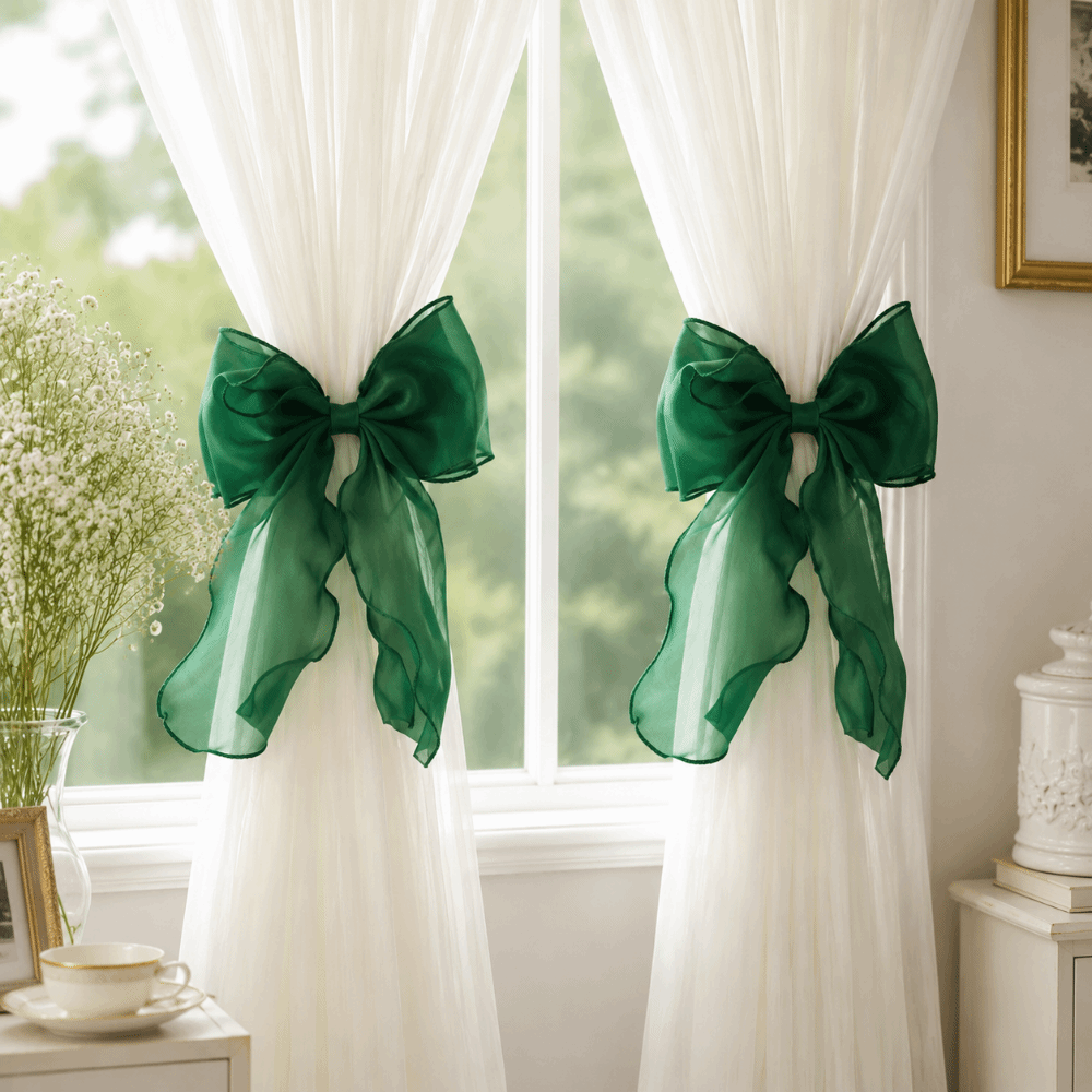ที่ผูกม่านตาข่ายแบบมีโบว์เงางา - Home Textiles France บทวิจารณ์และราคา